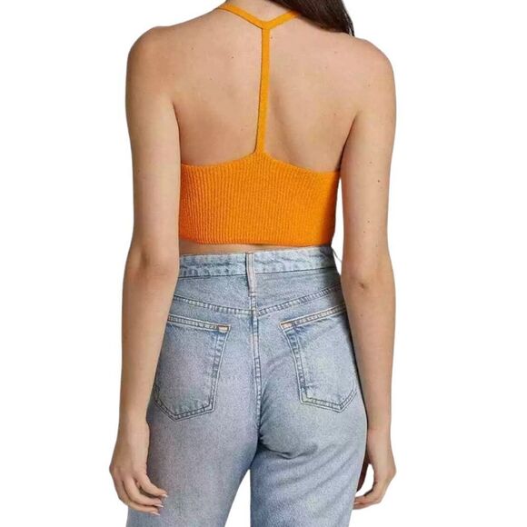 Rag & Bone Womens Soleil Bra Crop Top XL‎ Golden Yellow Ribbed Knit - Picture 2 of 14